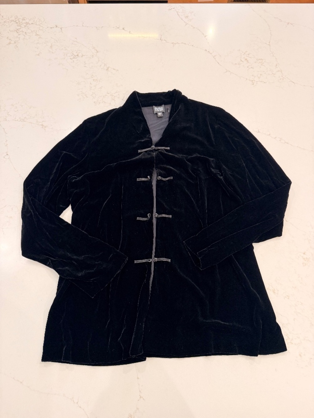 Eileen Fisher Black Velvet Silk Blend Mandarin Jacket Toggle Front Women's L